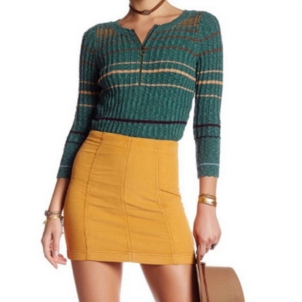 Free people mini yellow corduroy skirt